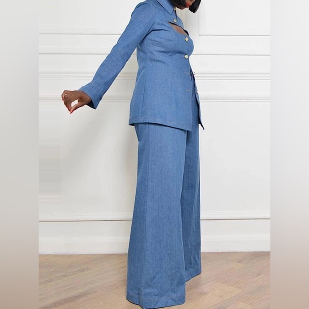 Passion of Essence Blue Wide-Leg Pantsuit with Cutout Jacket - Picture 4 of 5